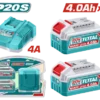 2 Baterias y Cargador 20V 4.0 Ah INDUSTRIAL TOTAL TFBCPK2013-4 V2VIKB401